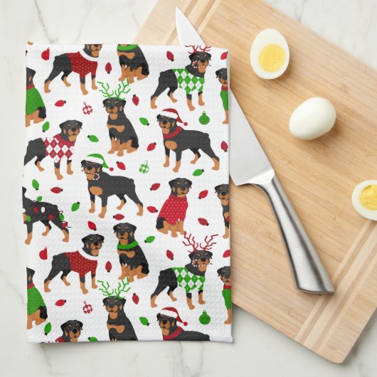Kerstrottweiler Kitchen Towel Theedoek (Quarter Fold)