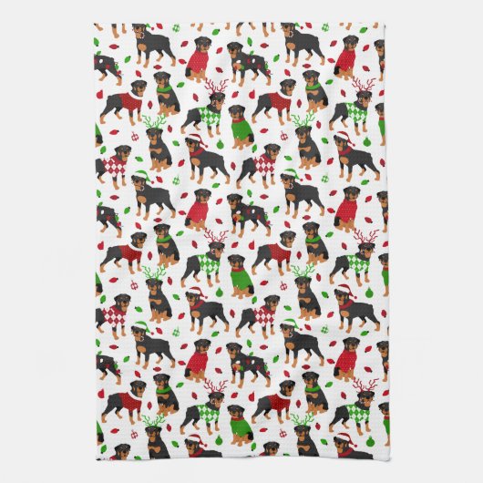 Kerstrottweiler Kitchen Towel Theedoek (Verticaal)