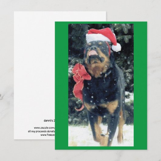 kerstrottweiler w / santa hat , redbow , sneeuw kaart (Voorkant / Achterkant)