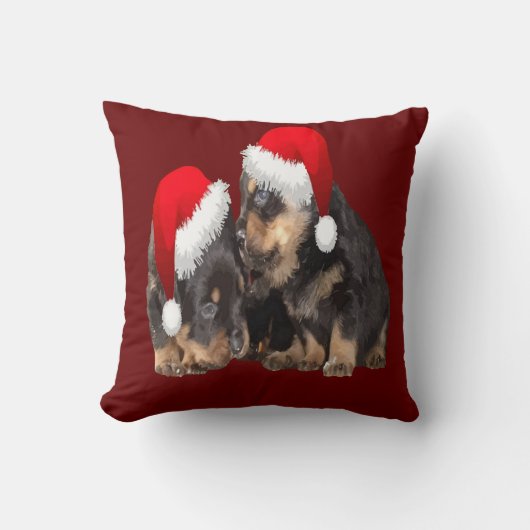Kerstrottweilers met feestelijke Petten Kussen (Voorkant)