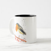 Kerstrover Bird Winter Snow Xmas feestelijk Tweekleurige Koffiemok (Voorkant links)