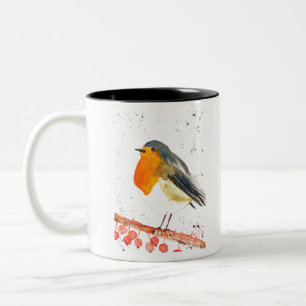 Kerstrover Bird Winter Snow Xmas feestelijk Tweekleurige Koffiemok