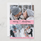Kerstroze 3 Collage Multi Photo Holiday Card Kaart (Voorkant)