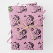 Kerstroze en wit patroon inpakpapier vel (In situ)