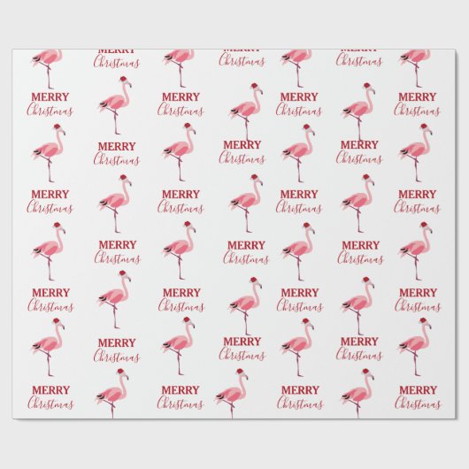 Kerstroze Flamingo Bird met Santa Hat Cadeaupapier (Vlak)