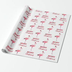 Kerstroze Flamingo Bird met Santa Hat Cadeaupapier