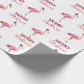 Kerstroze Flamingo Bird met Santa Hat Cadeaupapier (Hoek)