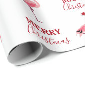Kerstroze Flamingo Bird met Santa Hat Cadeaupapier (Rol Hoek)