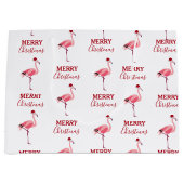 Kerstroze Flamingo Bird met Santa Hat Groot Cadeauzakje (Voorkant)