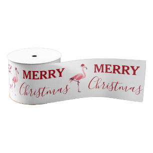 Kerstroze Flamingo Bird met Santa Hat Grosgrain Lint