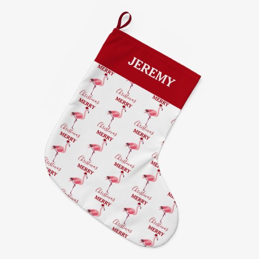 Kerstroze Flamingo Bird met Santa Hat Grote Kerstsok (Voorkant (Hangend))