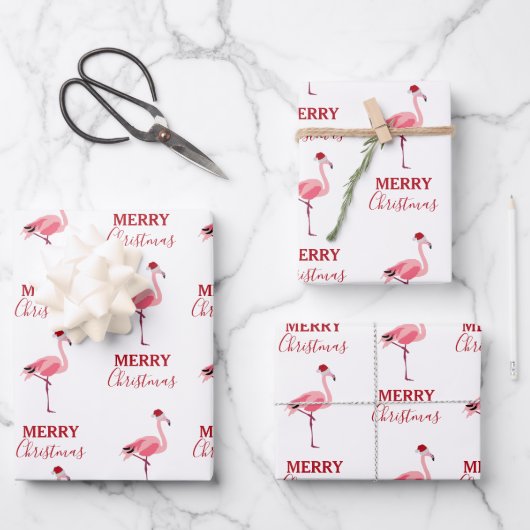 Kerstroze Flamingo Bird met Santa Hat Inpakpapier Vel (Voorkant)