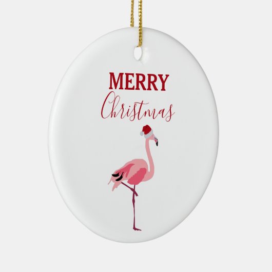 Kerstroze Flamingo Bird met Santa Hat Keramisch Ornament (Rechts)