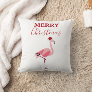 Kerstroze Flamingo Bird met Santa Hat Kussen