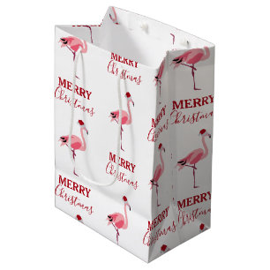 Kerstroze Flamingo Bird met Santa Hat Medium Cadeauzakje