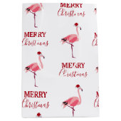 Kerstroze Flamingo Bird met Santa Hat Medium Cadeauzakje (Voorkant)