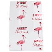 Kerstroze Flamingo Bird met Santa Hat Medium Cadeauzakje (Achterkant)