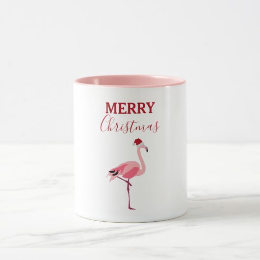 Kerstroze Flamingo Bird met Santa Hat Mok (Midden)