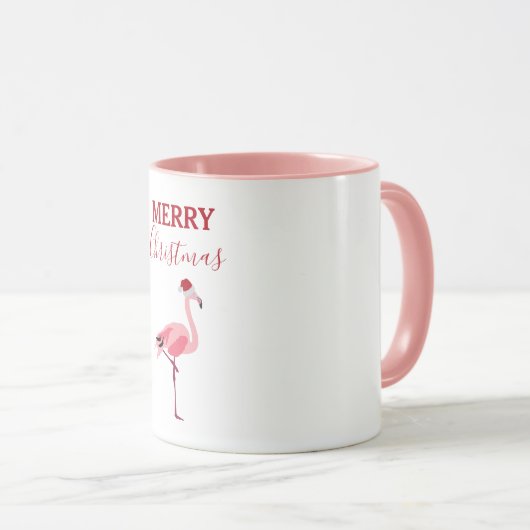 Kerstroze Flamingo Bird met Santa Hat Mok (Voorkant rechts)