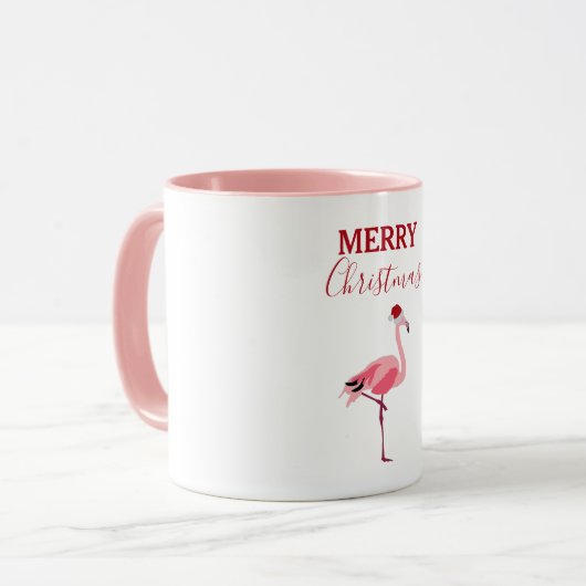 Kerstroze Flamingo Bird met Santa Hat Mok (Voorkant links)