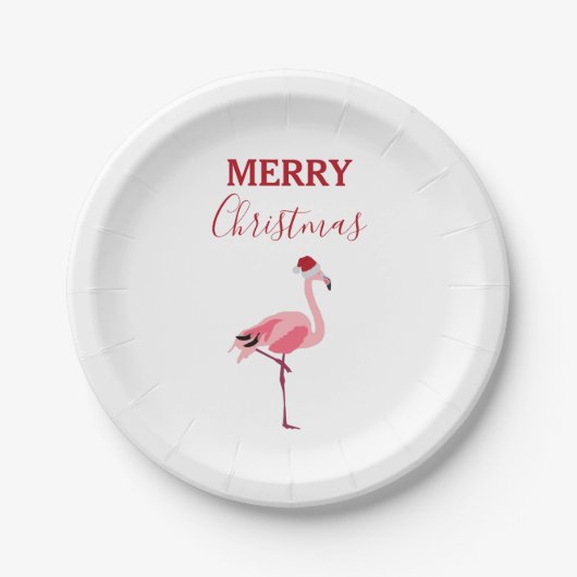 Kerstroze Flamingo Bird met Santa Hat Papieren Bordje (Voorkant)