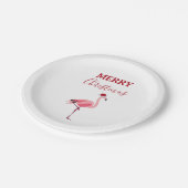 Kerstroze Flamingo Bird met Santa Hat Papieren Bordje (Gekanteld)