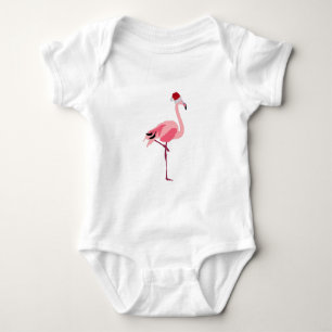 Kerstroze Flamingo Bird met Santa Hat Romper