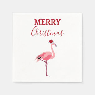 Kerstroze Flamingo Bird met Santa Hat Servet