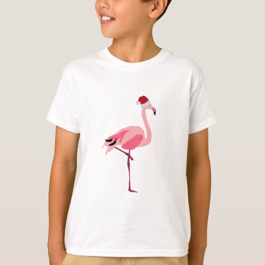 Kerstroze Flamingo Bird met Santa Hat T-shirt (Voorkant)