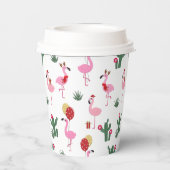 Kerstroze flamingo feestdag papieren bekers (Achterkant)