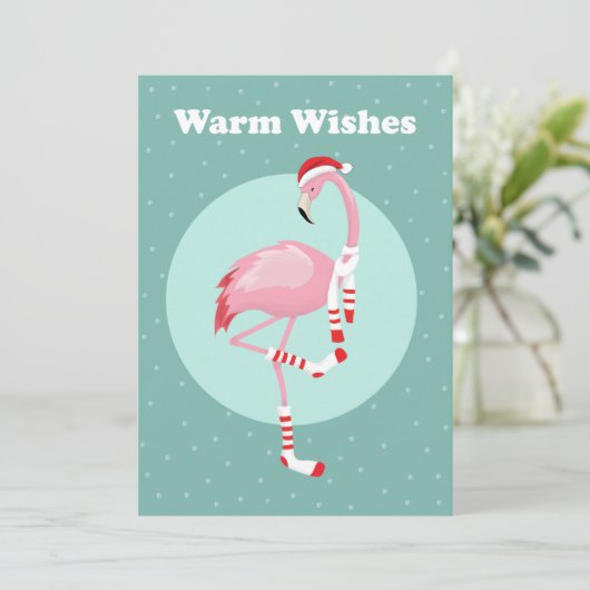 Kerstroze flamingo feestdagenkaart (Staand voorkant)