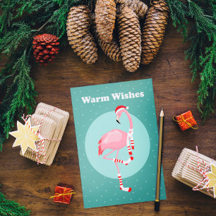 Kerstroze flamingo feestdagenkaart