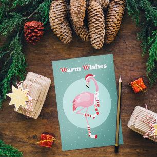 Kerstroze flamingo feestdagenkaart