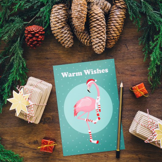 Kerstroze flamingo feestdagenkaart