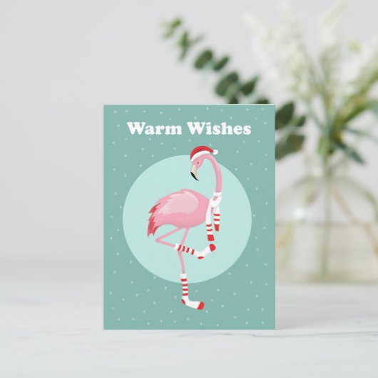 Kerstroze flamingo feestdagenkaart (Staand voorkant)