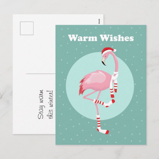 Kerstroze flamingo feestdagenkaart (Voorkant / Achterkant)
