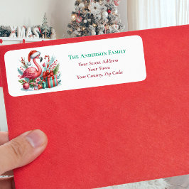 Kerstroze Flamingo Greenery Naam Etiket