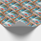 Kerstroze flamingo in verwarde lichten cadeaupapier (Hoek)