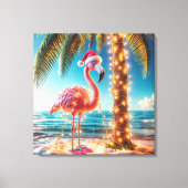 Kerstroze flamingo in verwarde lichten canvas afdruk (Voorkant)