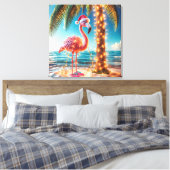 Kerstroze flamingo in verwarde lichten canvas afdruk (Insitu (Slaapkamer))