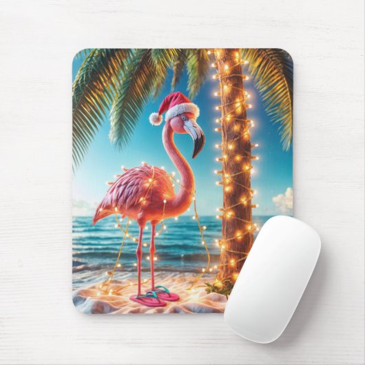 Kerstroze flamingo in verwarde lichten muismat (Met muis)