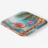 Kerstroze flamingo in verwarde lichten papieren bordje (Gebogen)