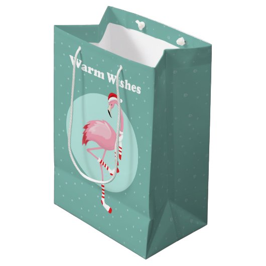 Kerstroze flamingo medium cadeauzakje (Voorkant Gekanteld)