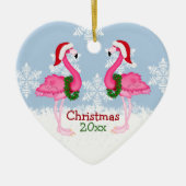 Kerstroze flamingo met kersthats keramisch ornament (Voorkant)