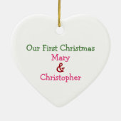 Kerstroze flamingo met kersthats keramisch ornament (Achterkant)