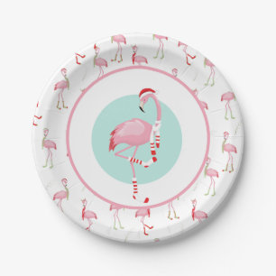 Kerstroze flamingo papieren bordje
