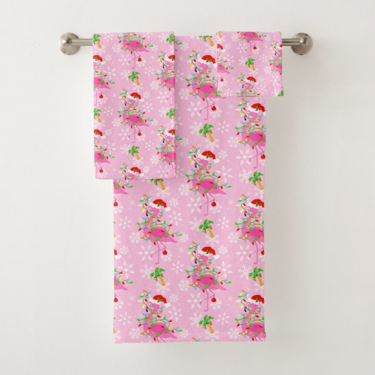 kerstroze Flamingo patroon Bad Handdoek (Insitu)
