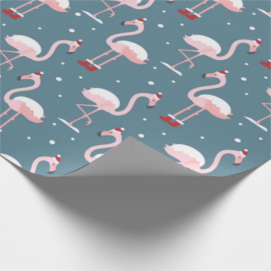 kerstroze Flamingo patroon Cadeaupapier (Hoek)