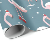 kerstroze Flamingo patroon Cadeaupapier (Rol Hoek)