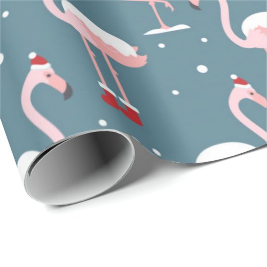 kerstroze Flamingo patroon Cadeaupapier (Rol Hoek)